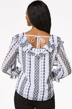 Cato White Ruffled Eyelet Top> Tops