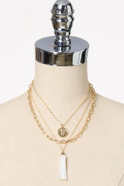Cato White Seed Bead Tassel Layered Necklace> Necklaces