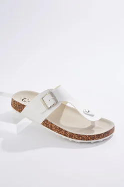 Cato White Thong Footbed Sandals> Sandals|Flats