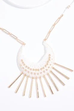 Cato White Thread Metal Tassel Long Necklace><noscript><img width=