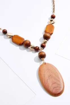 Cato Wood Brushed Pendant Long Necklace><noscript><img width=