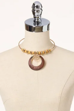 Cato Wood Circle Gold Pendant Necklace Set> Sets|Necklaces
