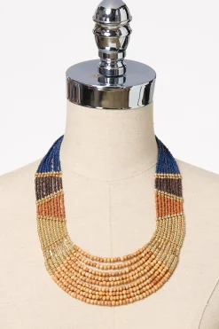 Cato Wood Color Bead Tribal Necklace> Necklaces