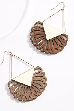 Cato Wood Flower Petal Gold Earrings> Earrings