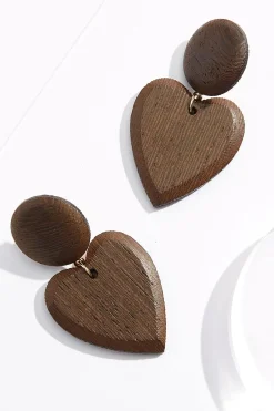 Cato Wood Heart Dangle Earrings> Earrings