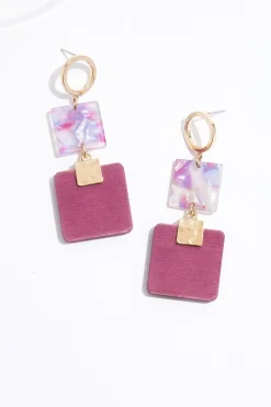 Cato Wood Lucite Square Earrings> Earrings