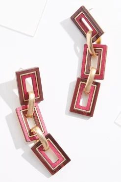 Cato Wood Rectangle Link Linear Earrings> Earrings