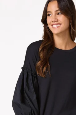 Cato Woven Sleeve French Terry Top><noscript><img width=